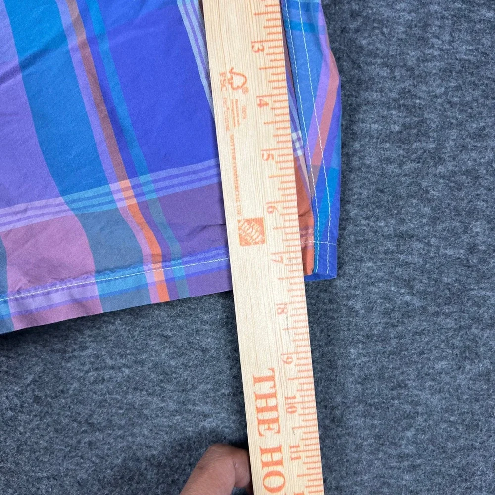 J Crew Swim Trunks Men Medium Purple Orange Madras Plaid Mesh Lined Board Shorts